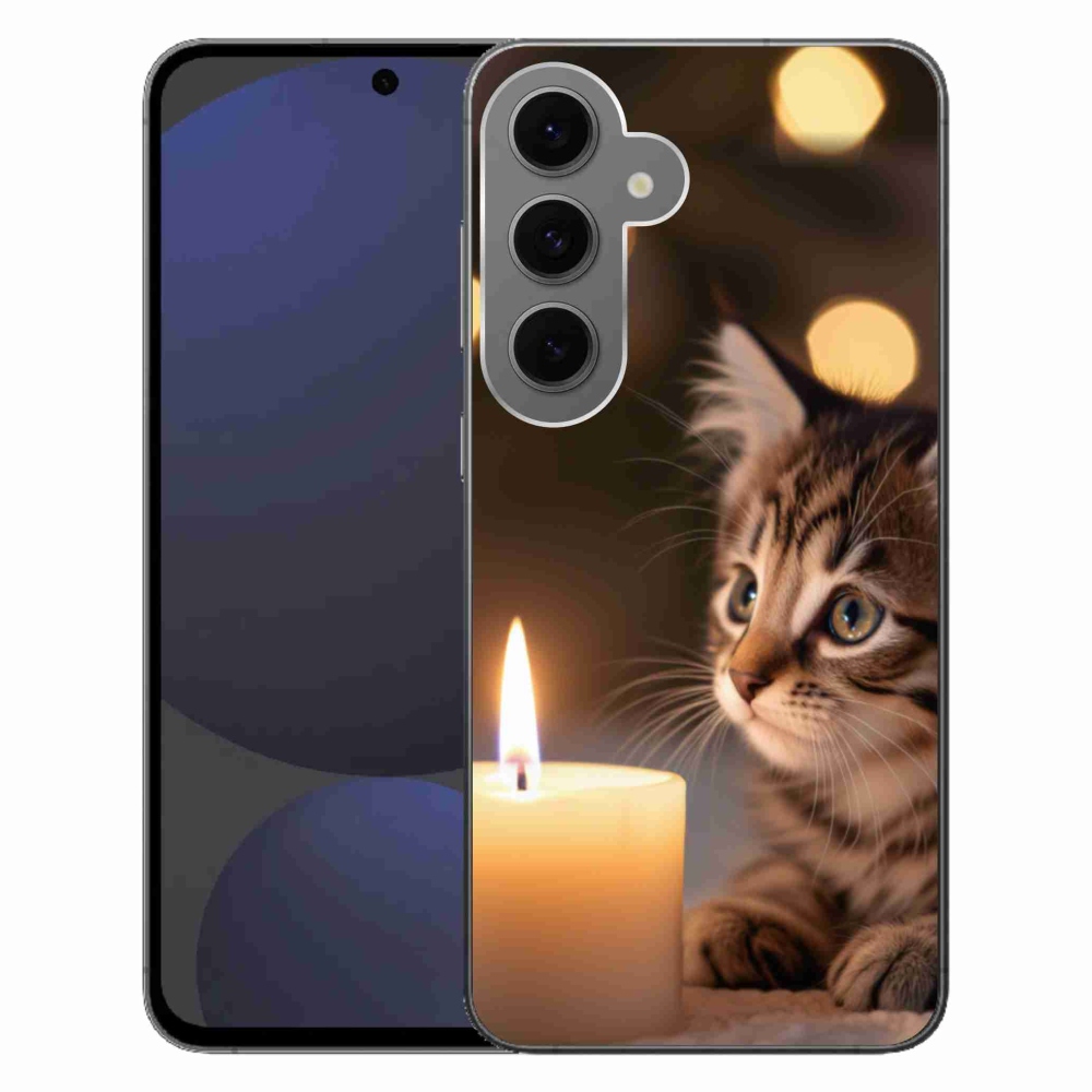 Gélový kryt mmCase na Samsung Galaxy S24 FE - mačiatko a sviečka