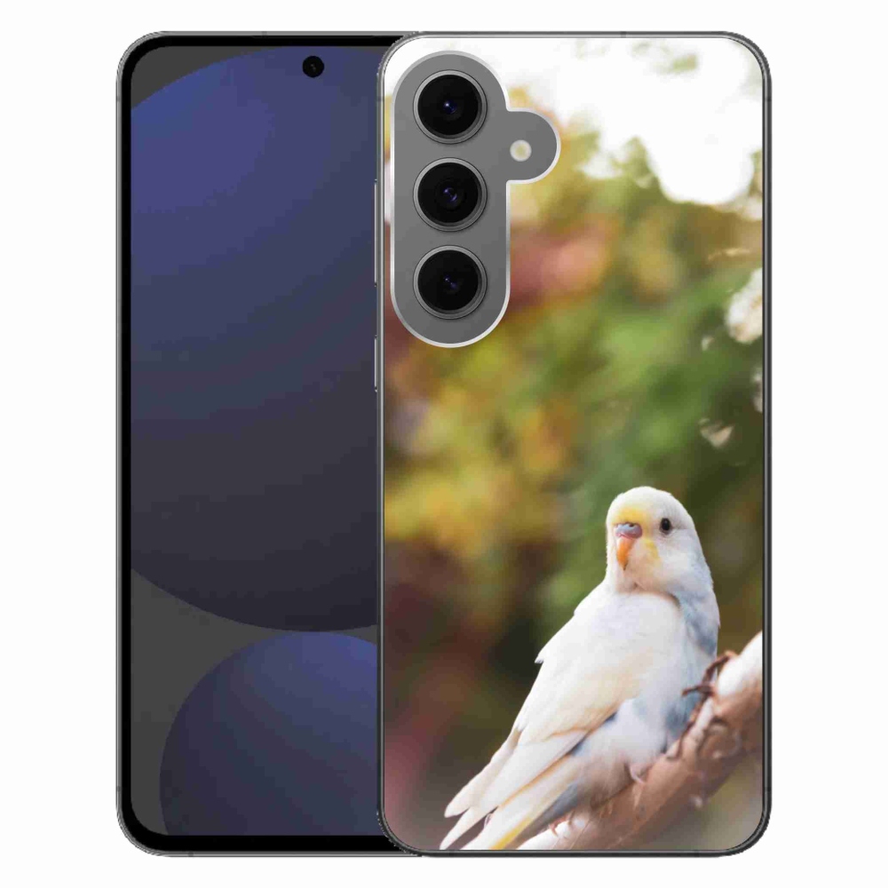 Gélový kryt mmCase na Samsung Galaxy S24 FE - papagáj andulka biela