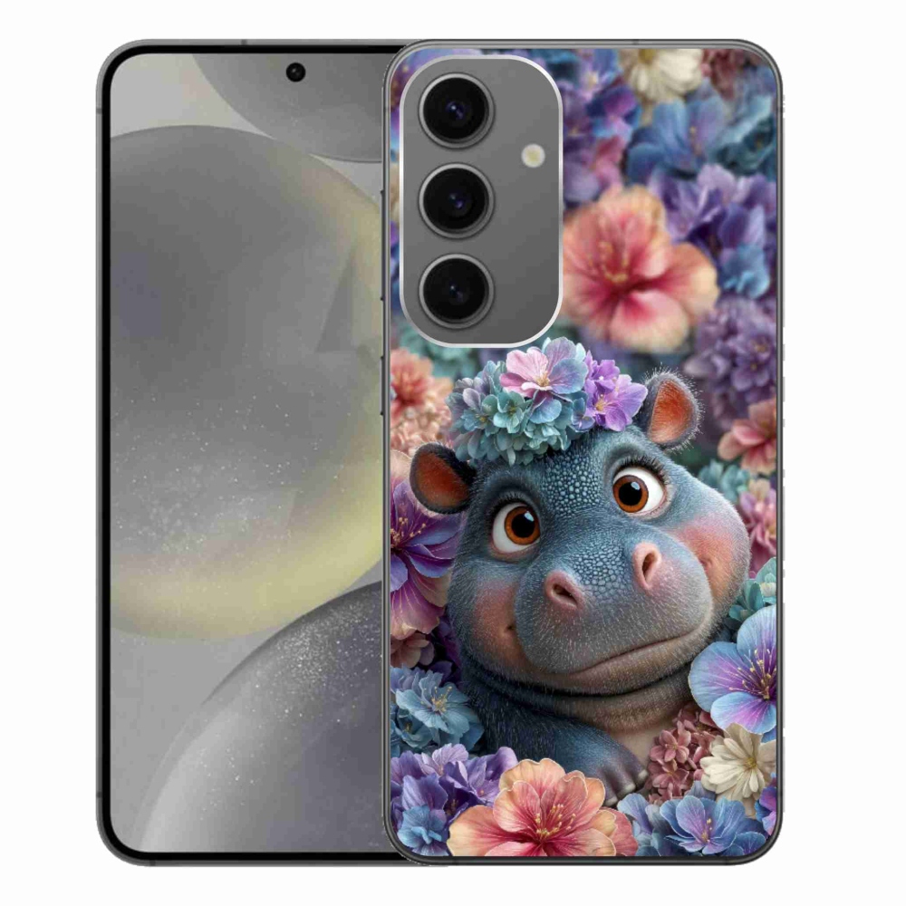 Gélový kryt mmCase na Samsung Galaxy S24+ - hrošík v kvetoch