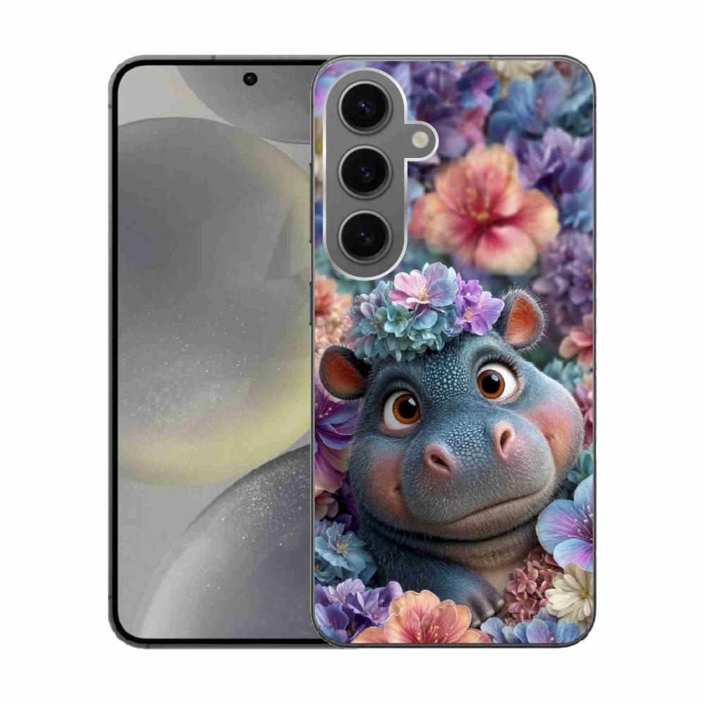 Gélový kryt mmCase na Samsung Galaxy S24 - hrošík v kvetoch
