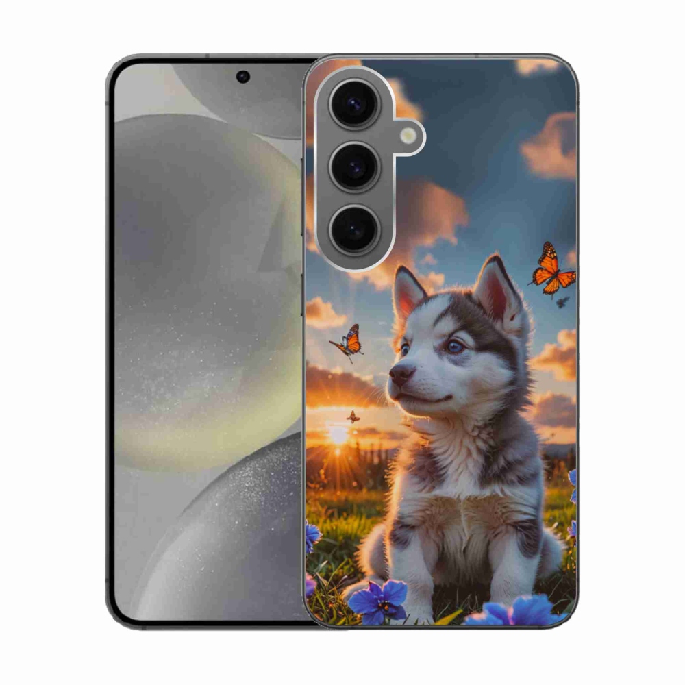 Gélový kryt mmCase na Samsung Galaxy S24 - husky pri západe slnka
