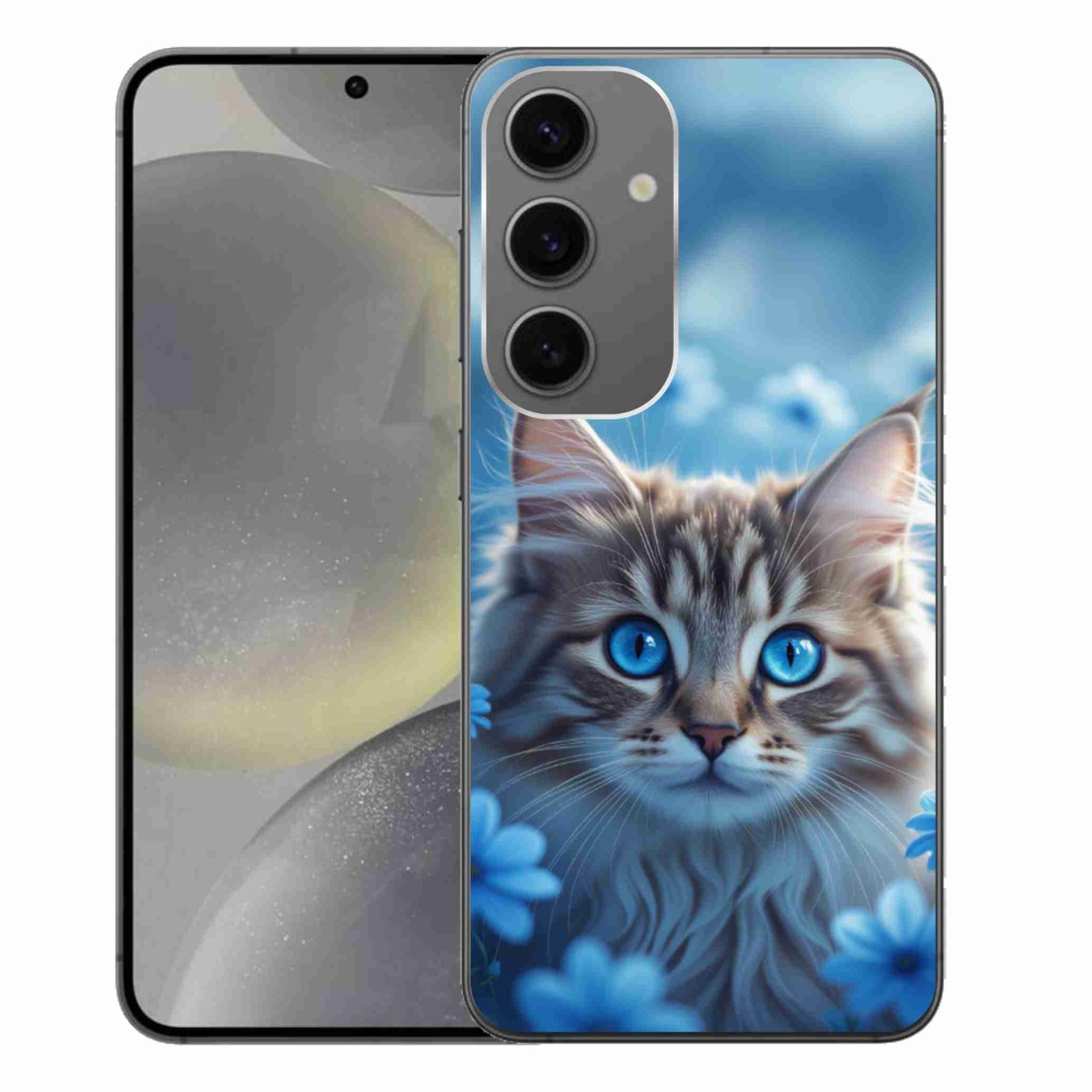 Gélový kryt mmCase na Samsung Galaxy S24+ - mačiatko v modrých kvetoch