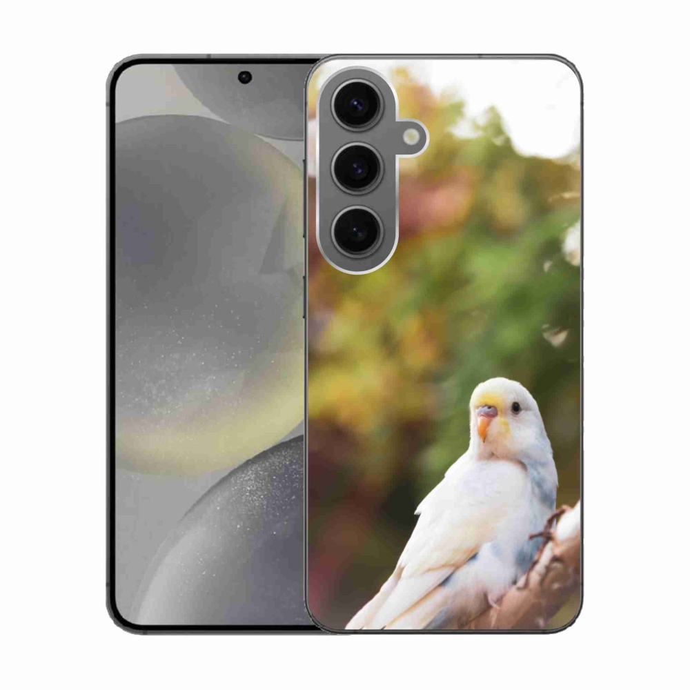 Gélový kryt mmCase na Samsung Galaxy S24 - papagáj andulka biela