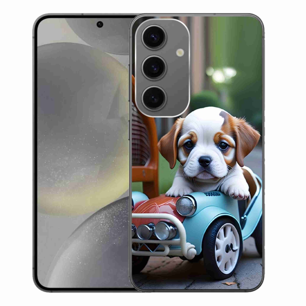 Gélový kryt mmCase na Samsung Galaxy S24+ - šteňa v retro aute