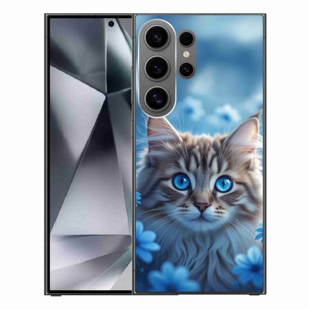 Gélový kryt mmCase na Samsung Galaxy S24 Ultra - mačiatko v modrých kvetoch