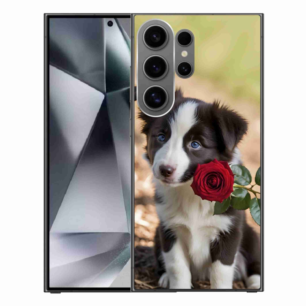 Gélový kryt mmCase na Samsung Galaxy S24 Ultra - roztomilá border kólia s ružou