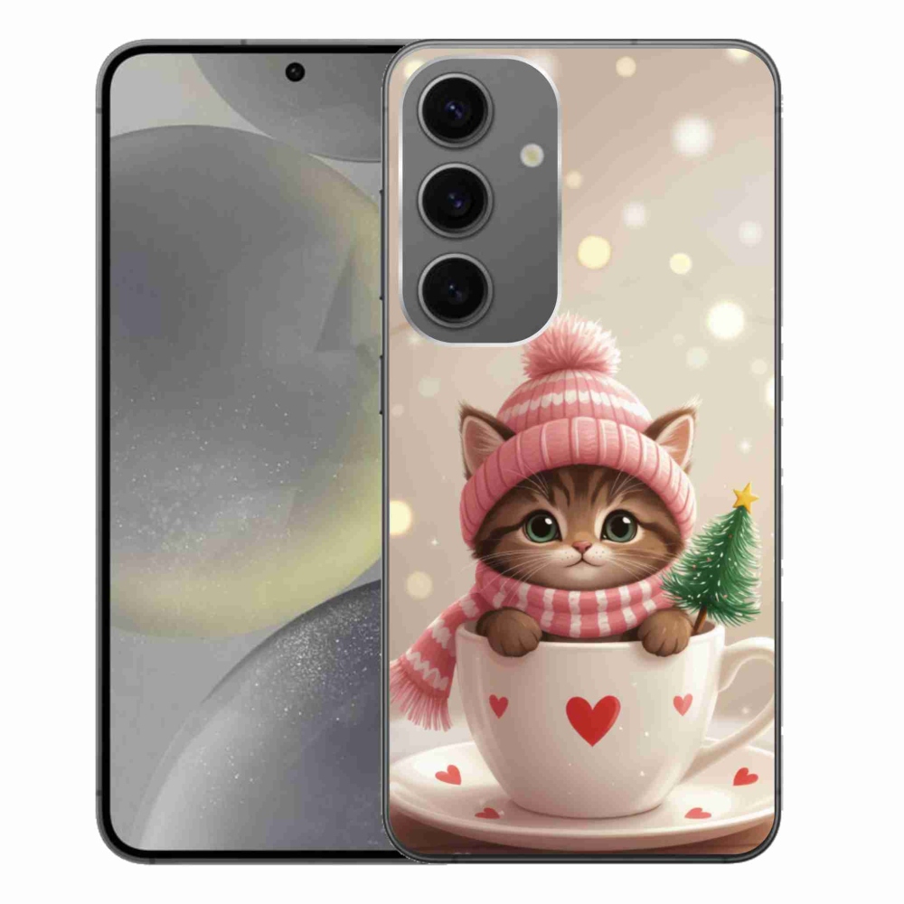 Gélový kryt mmCase na Samsung Galaxy S24+ - vianočné mačiatko v hrnčeku