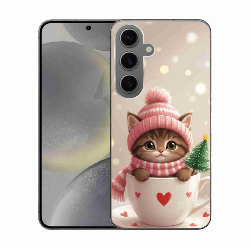 Gélový kryt mmCase na Samsung Galaxy S24 - vianočné mačiatko v hrnčeku