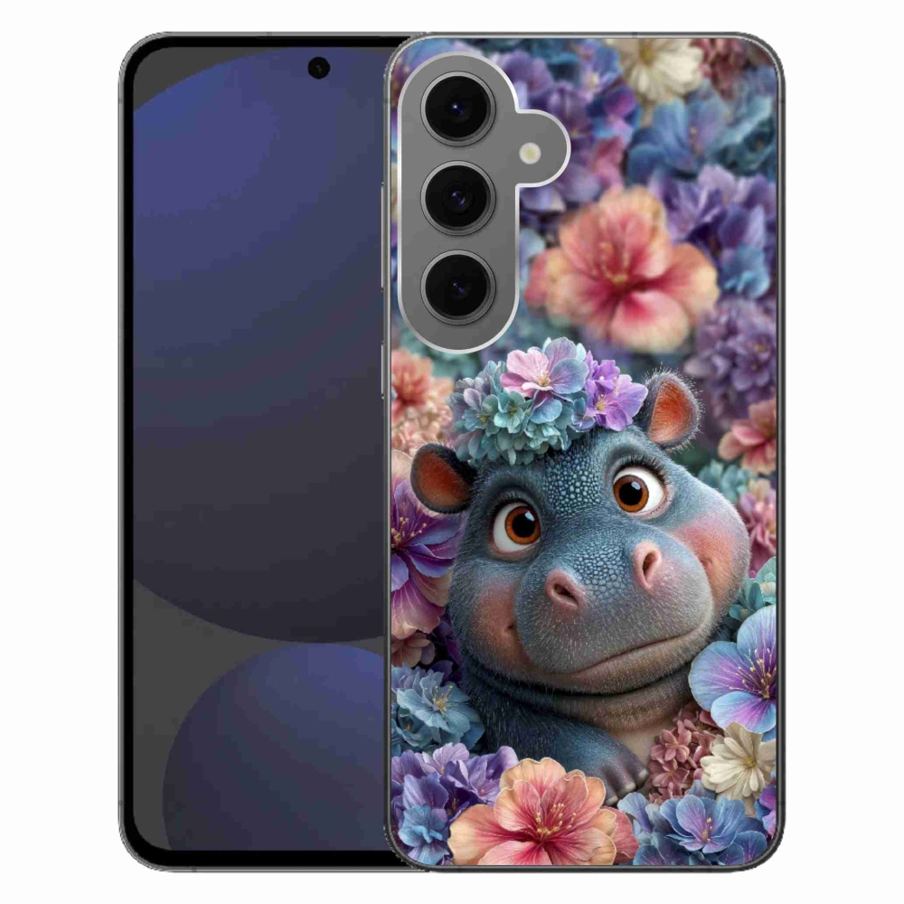 Gélový kryt mmCase na Samsung Galaxy S24FE - hrošík v kvetoch