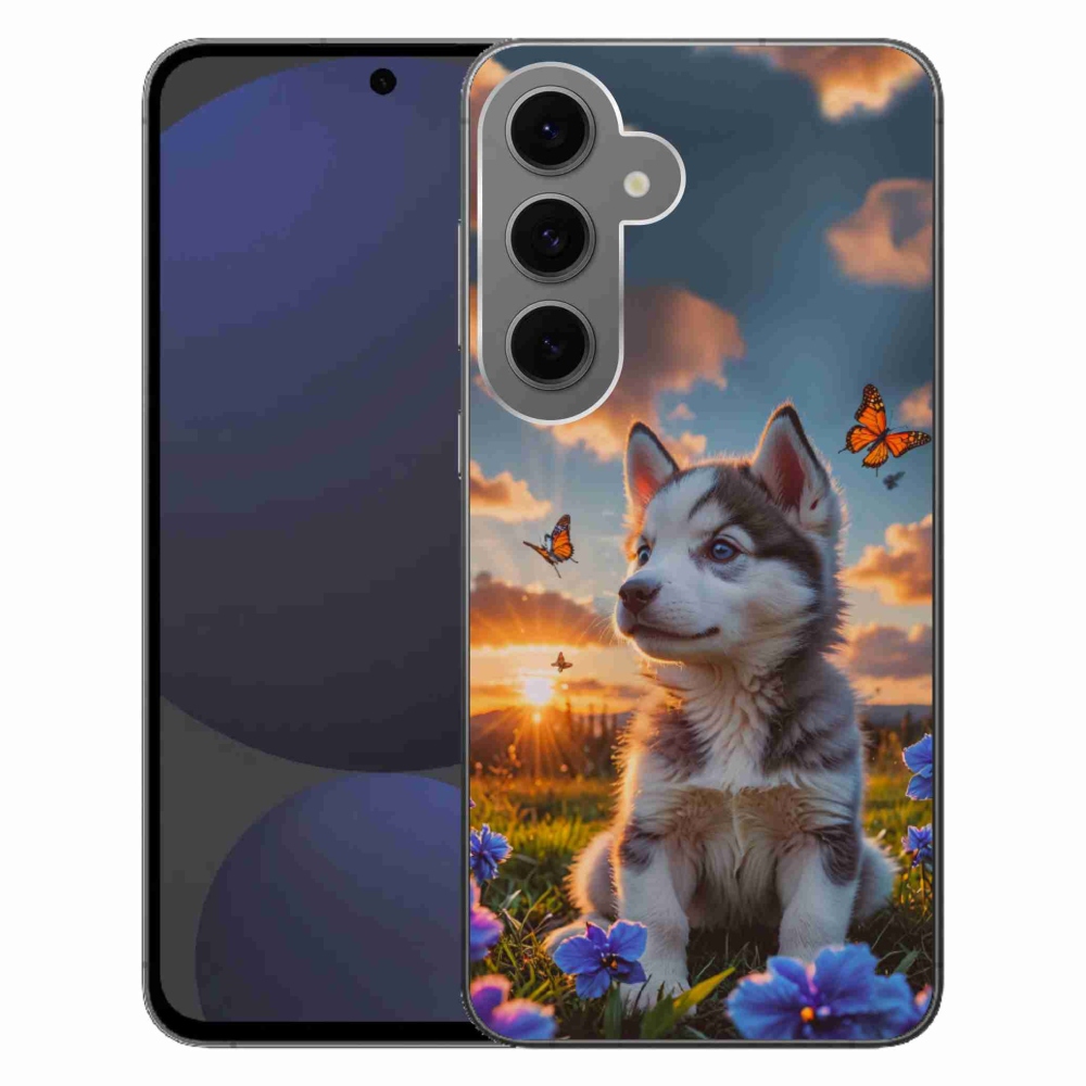 Gélový kryt mmCase na Samsung Galaxy S24FE - husky pri západe slnka