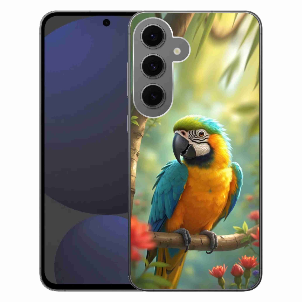 Gélový kryt mmCase na Samsung Galaxy S24FE - papagáj ara modrožltá