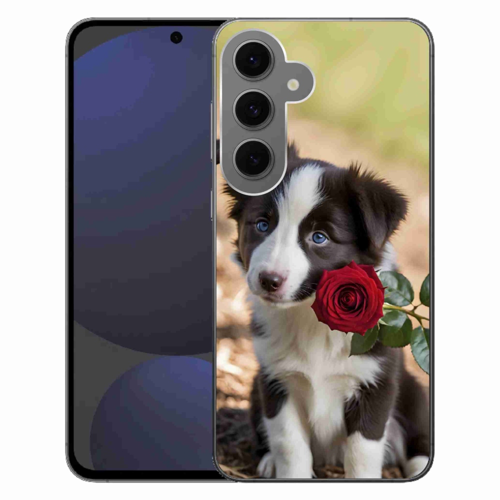 Gélový kryt mmCase na Samsung Galaxy S24FE - roztomilá border kólia s ružou