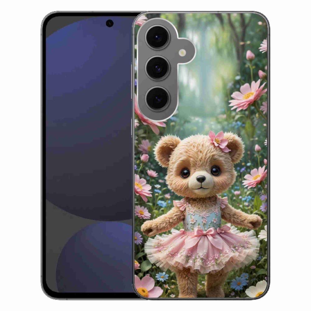 Gélový kryt mmCase na Samsung Galaxy S24FE - roztomilý medvedík v kvetoch