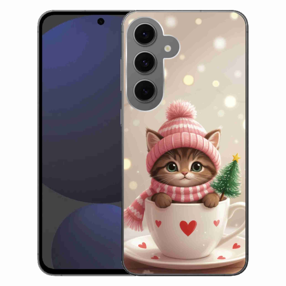 Gélový kryt mmCase na Samsung Galaxy S24FE - vianočné mačiatko v hrnčeku