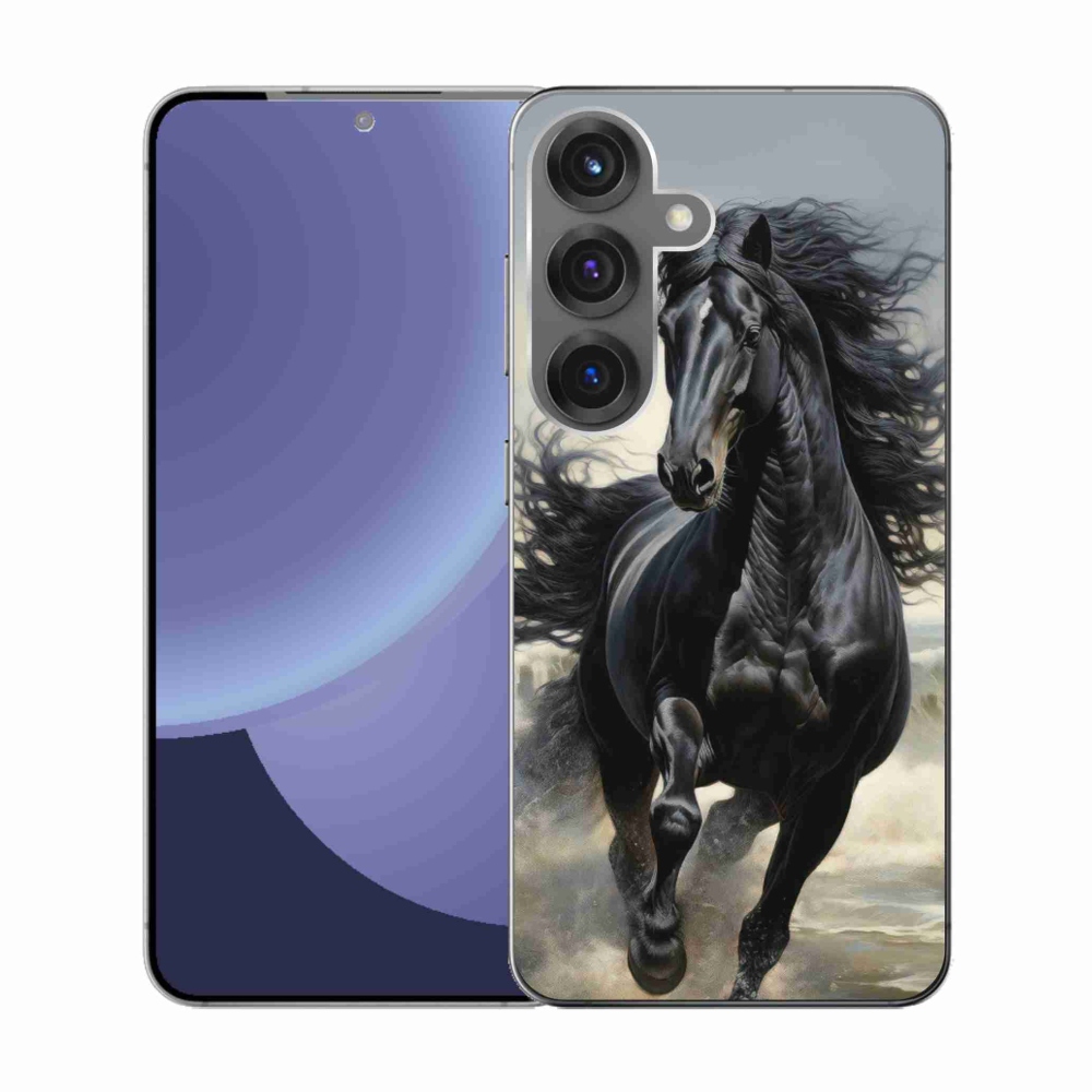 Gélový kryt mmCase na Samsung Galaxy S25 - bežiaci čierny kôň