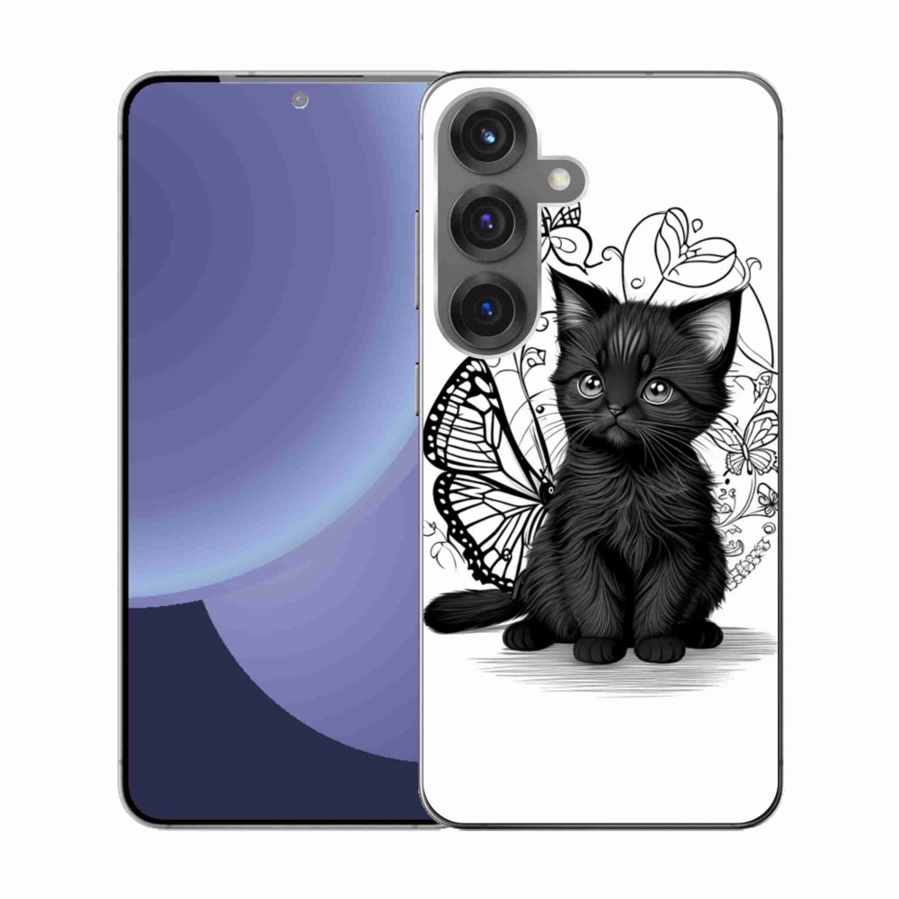 Gélový kryt mmCase na Samsung Galaxy S25 - čierne mačiatko