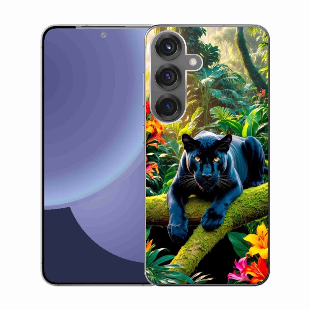 Gélový kryt mmCase na Samsung Galaxy S25 - čierny panter v džungli