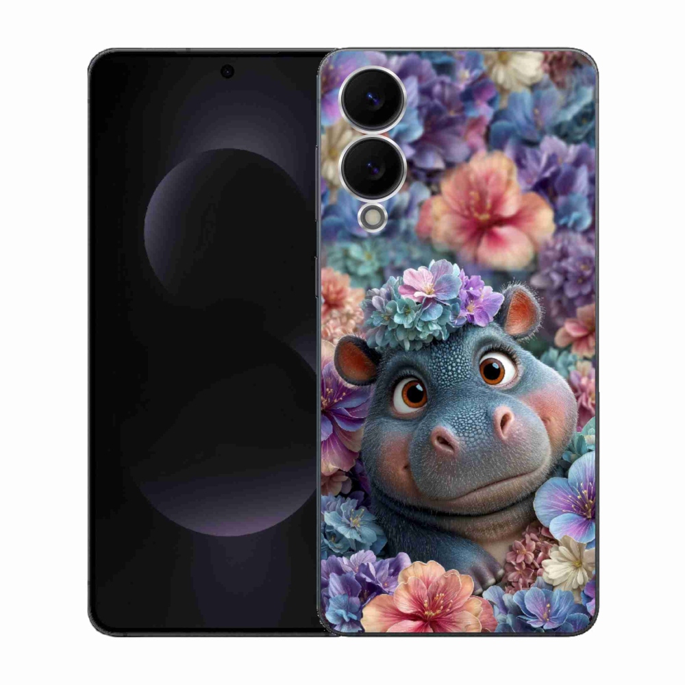 Gélový kryt mmCase na Samsung Galaxy S25 Edge - hrošík v kvetoch