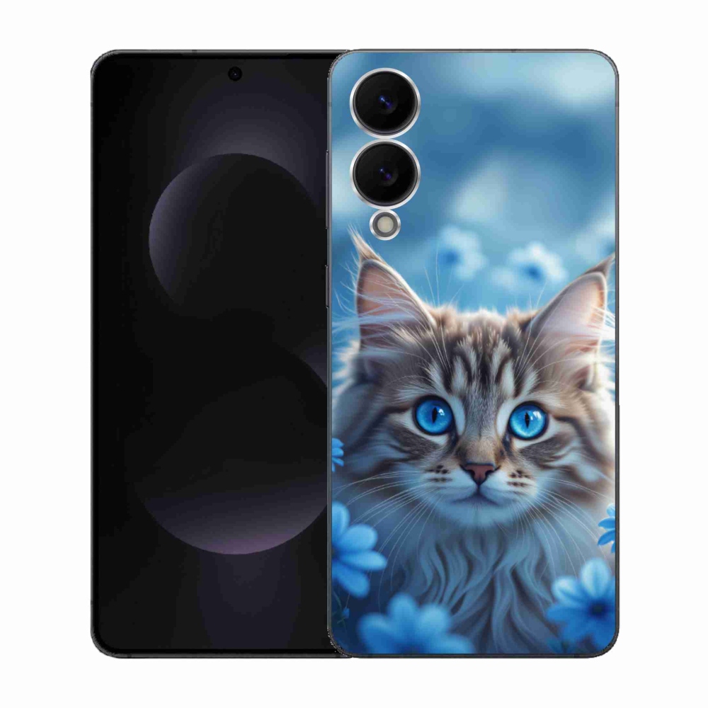 Gélový kryt mmCase na Samsung Galaxy S25 Edge - mačiatko v modrých kvetoch