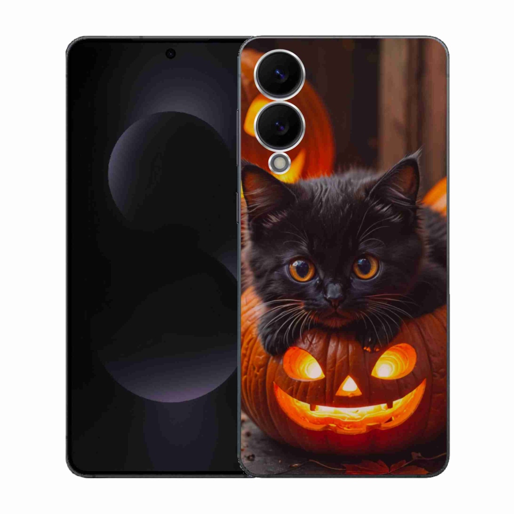 Gélový kryt mmCase na Samsung Galaxy S25 Edge - mačiatko a tekvica