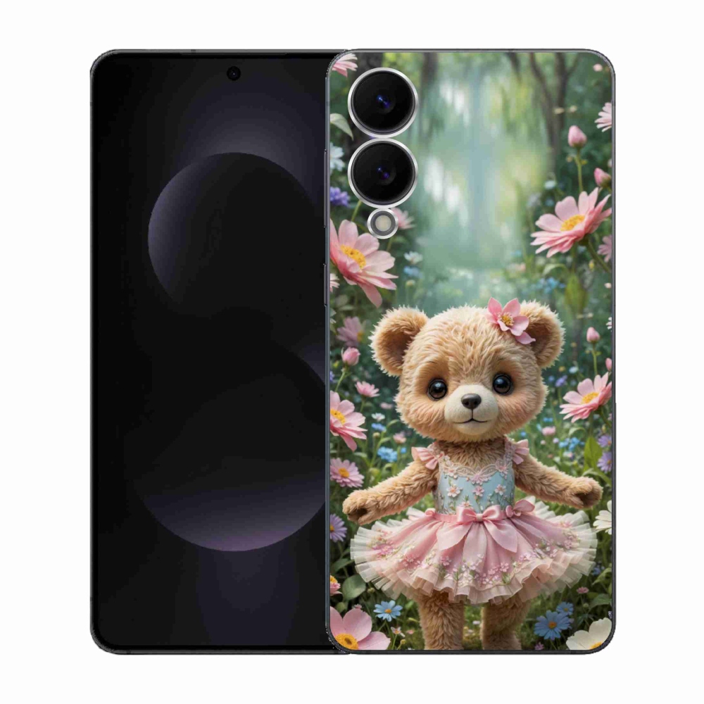 Gélový kryt mmCase na Samsung Galaxy S25 Edge - roztomilý medvedík v kvetoch