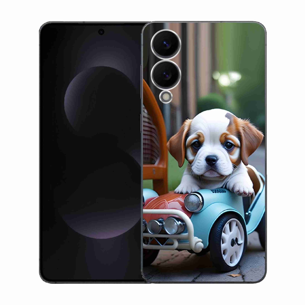 Gélový kryt mmCase na Samsung Galaxy S25 Edge - šteňa v retro aute