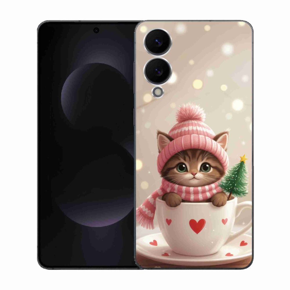 Gélový kryt mmCase na Samsung Galaxy S25 Edge - vianočné mačiatko v hrnčeku