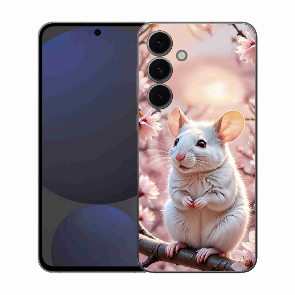 Gélový kryt mmCase na Samsung Galaxy S25 EFE - biela myš na vetve