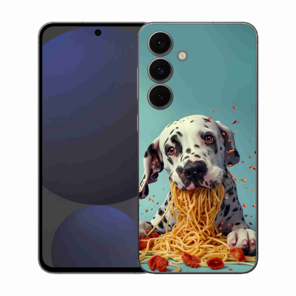 Gélový kryt mmCase na Samsung Galaxy S25 EFE - dalmatín a špagety