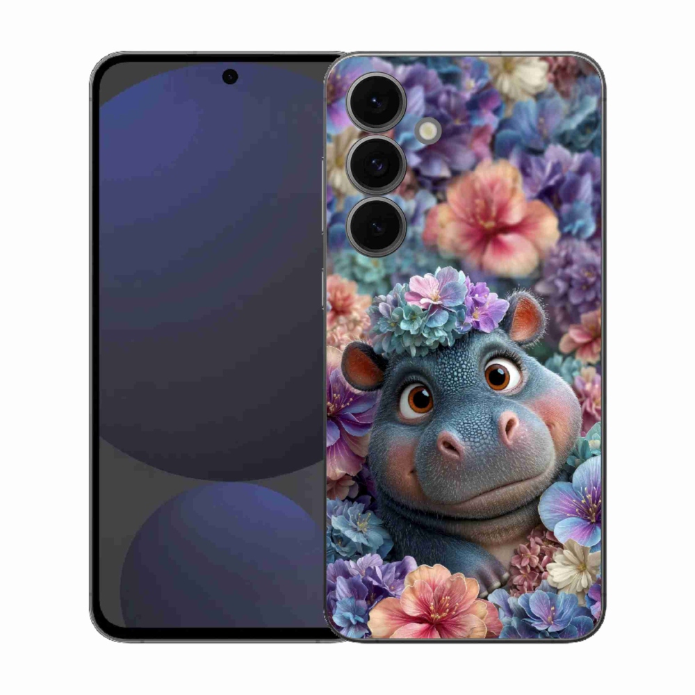 Gélový kryt mmCase na Samsung Galaxy S25 EFE - hrošík v kvetoch