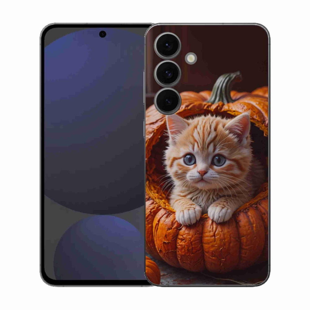 Gélový kryt mmCase na Samsung Galaxy S25 FE - mačiatko a tekvica 2