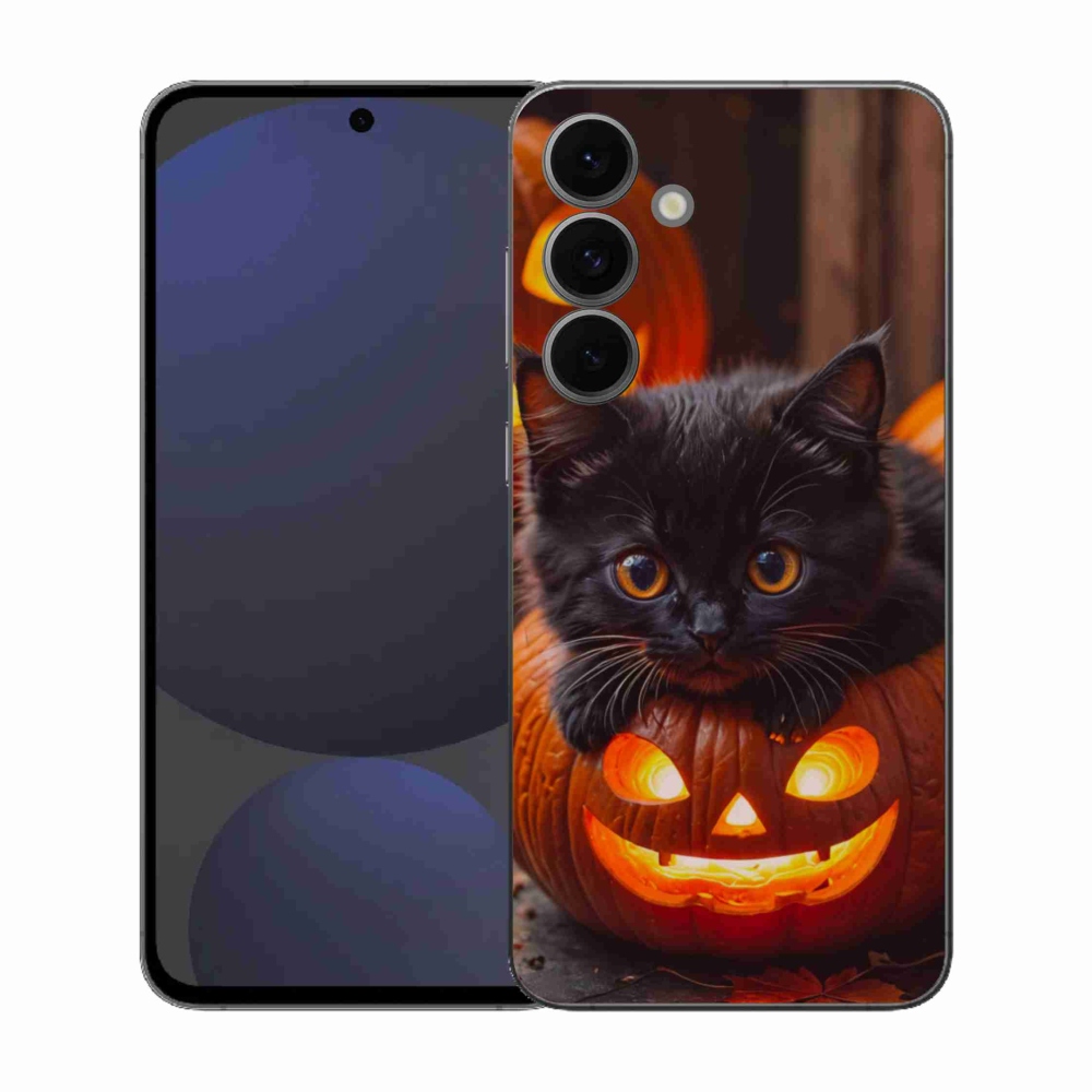 Gélový kryt mmCase na Samsung Galaxy S25 FE - mačiatko a tekvica