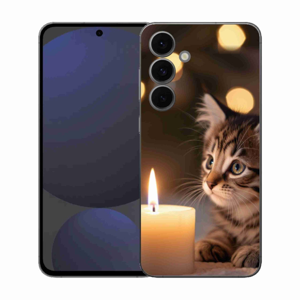 Gélový kryt mmCase na Samsung Galaxy S25 FE - mačiatko a sviečka