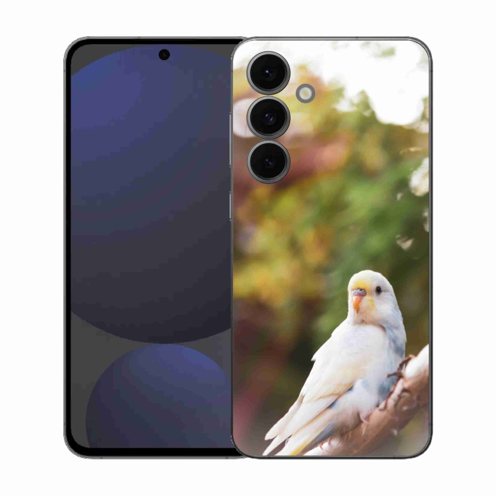 Gélový kryt mmCase na Samsung Galaxy S25 FE - papagáj andulka biela