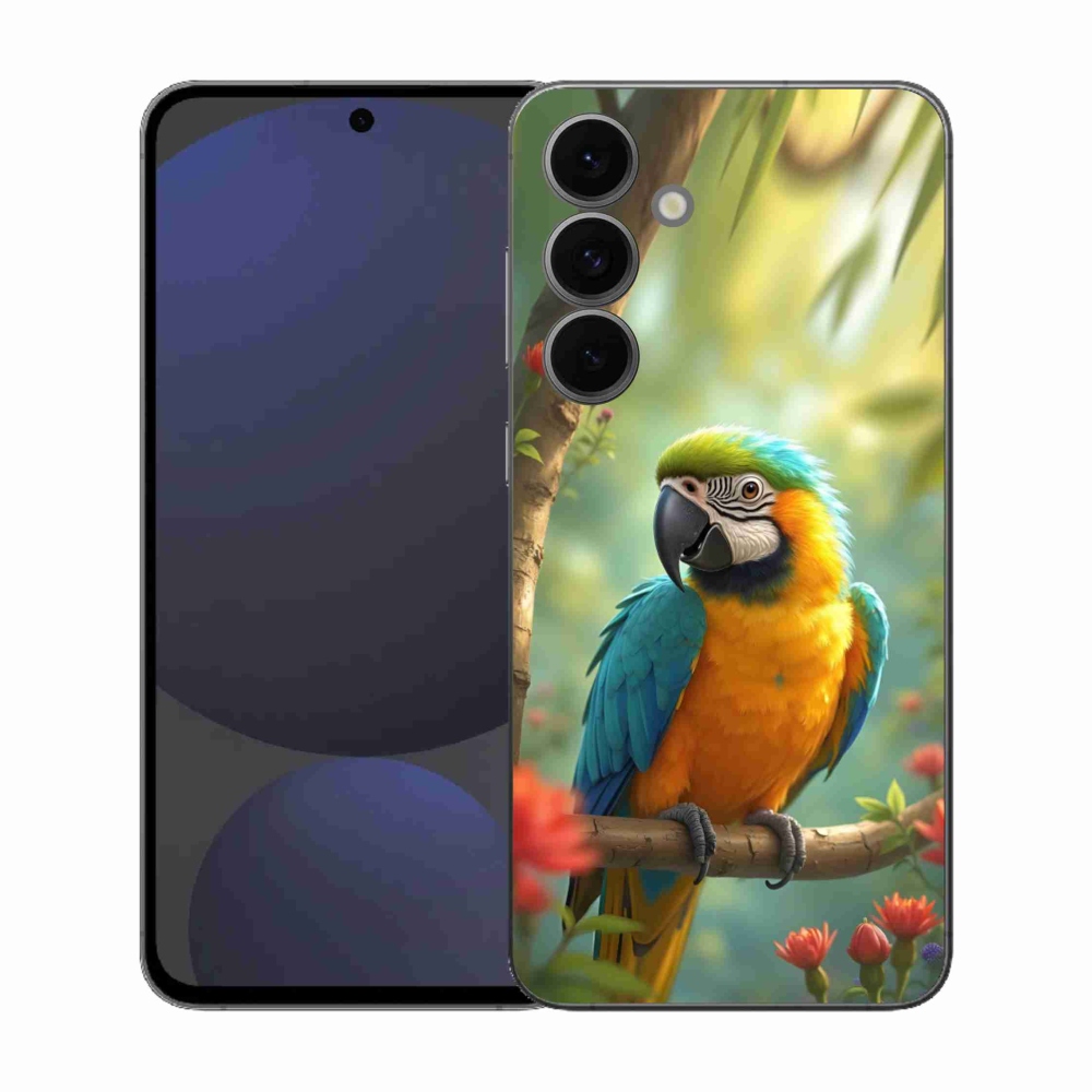 Gélový kryt mmCase na Samsung Galaxy S25 EFE - papagáj ara modrožltá