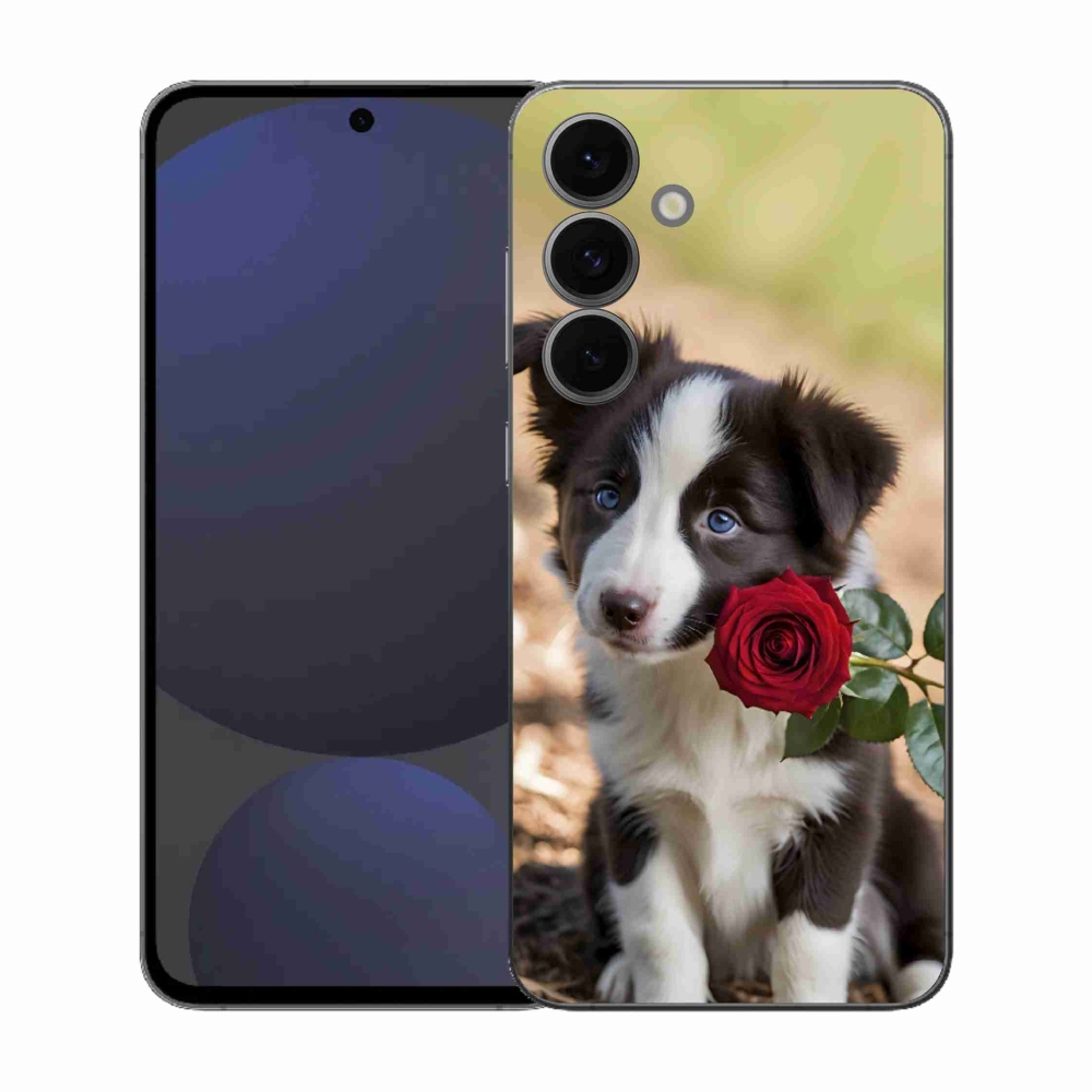 Gélový kryt mmCase na Samsung Galaxy S25 EFE - roztomilá border kólia s ružou