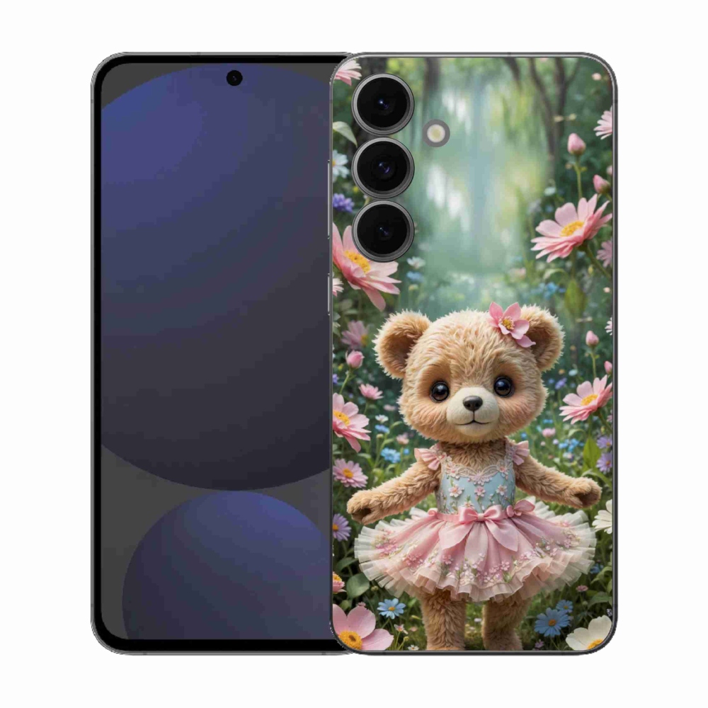 Gélový kryt mmCase na Samsung Galaxy S25 EFE - roztomilý medvedík v kvetoch