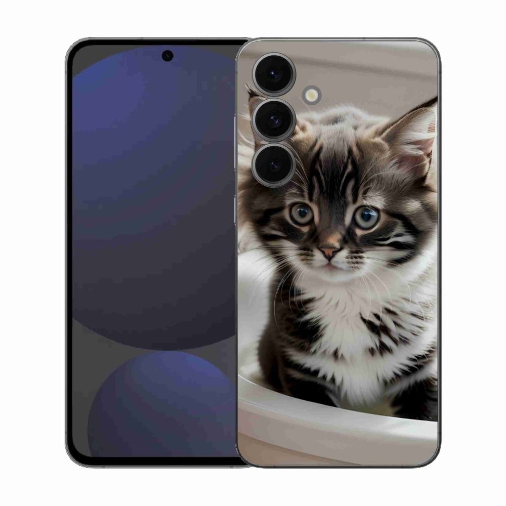 Gélový kryt mmCase na Samsung Galaxy S25 FE - zvedavé mačiatko