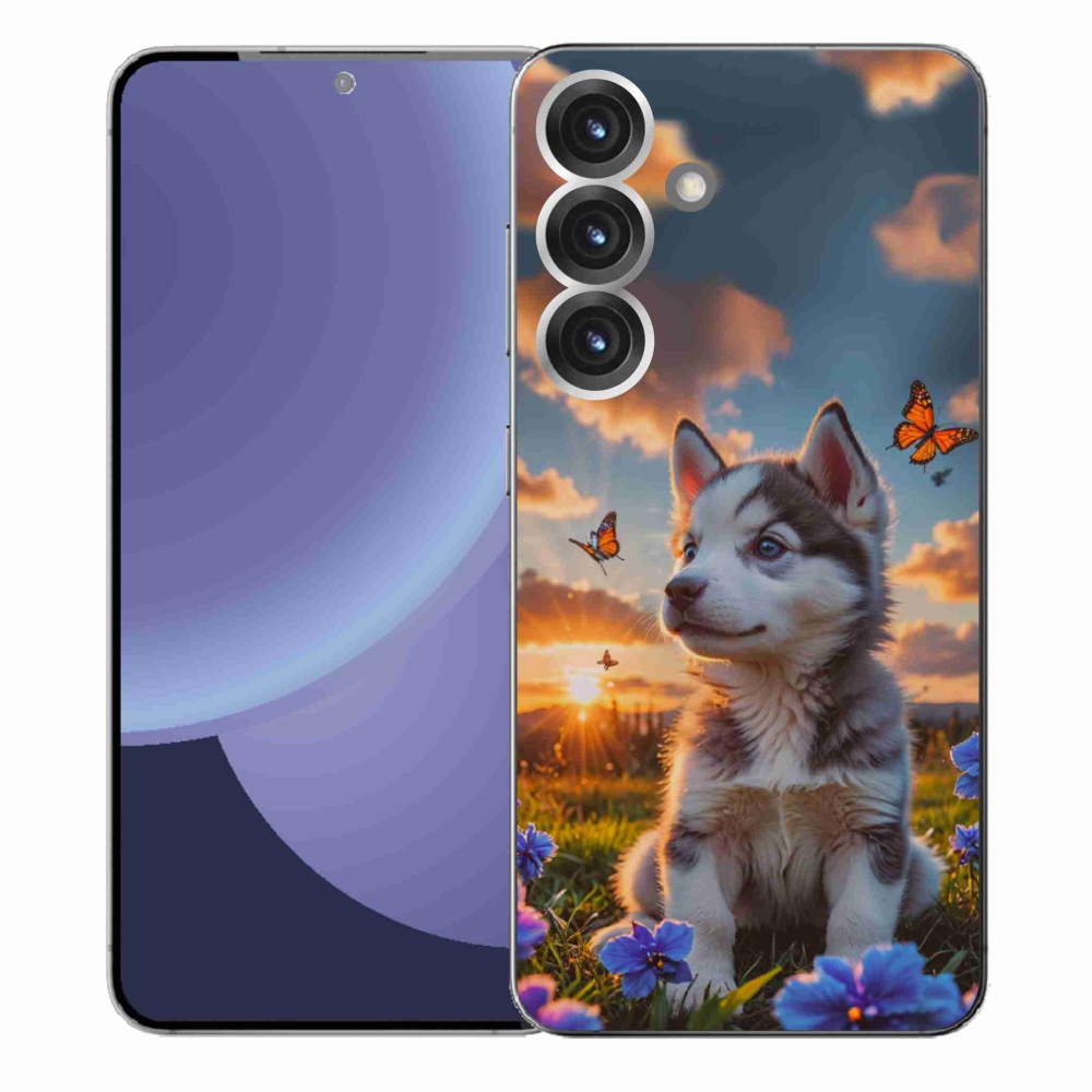 Gélový kryt mmCase na Samsung Galaxy S25+ - husky pri západe slnka