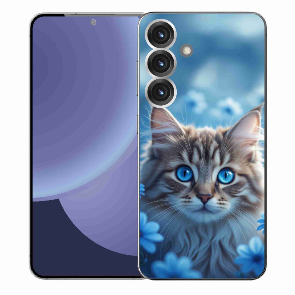 Gélový kryt mmCase na Samsung Galaxy S25+ - mačiatko v modrých kvetoch