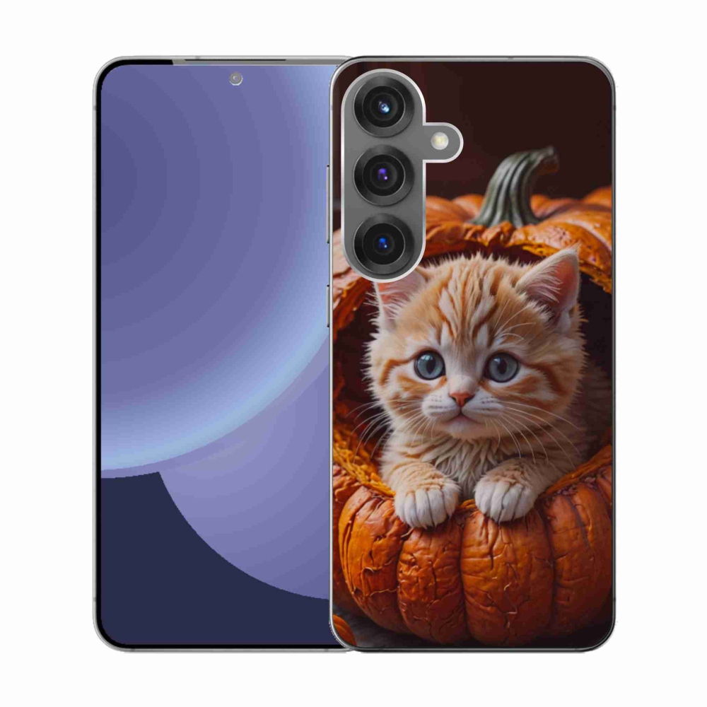 Gélový kryt mmCase na Samsung Galaxy S25 - mačiatko a tekvica 2