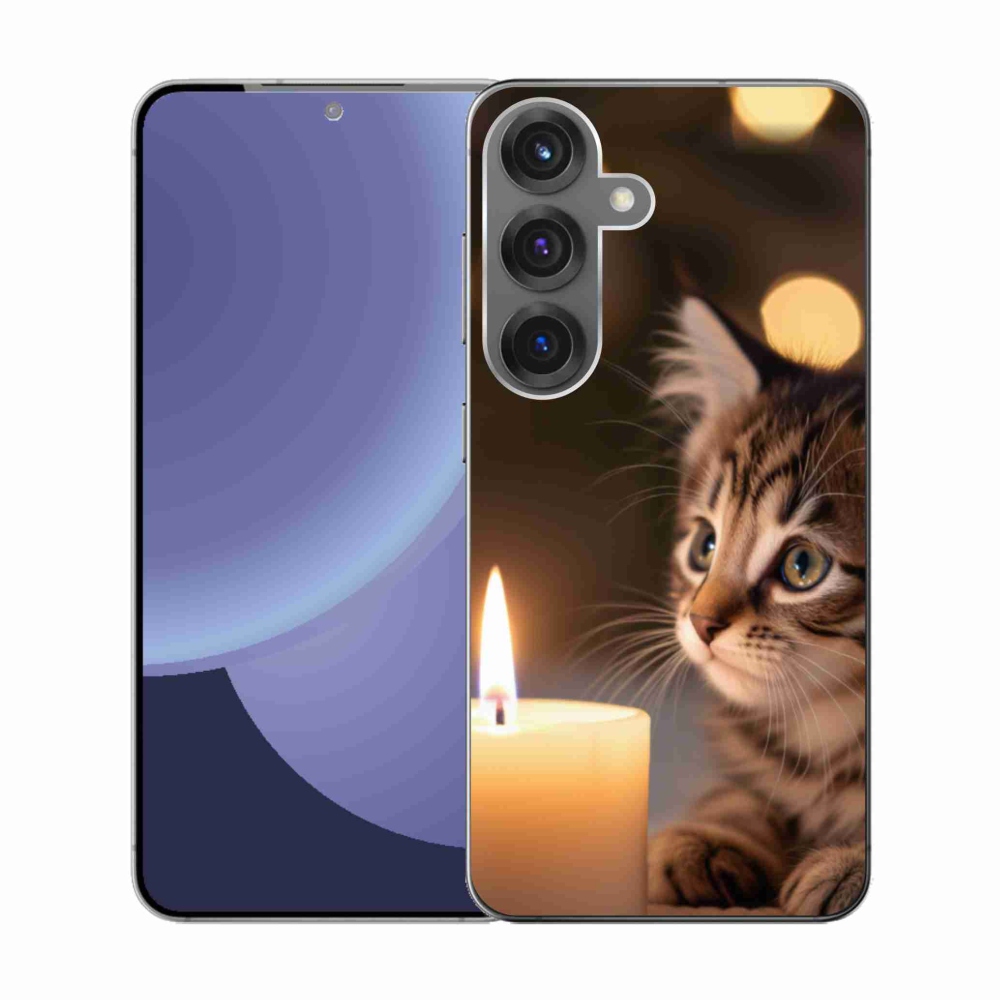 Gélový kryt mmCase na Samsung Galaxy S25 - mačiatko a sviečka