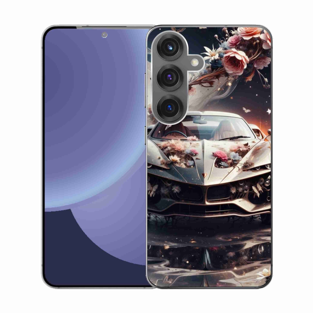 Gélový kryt mmCase na Samsung Galaxy S25 - kvetinový športový automobil