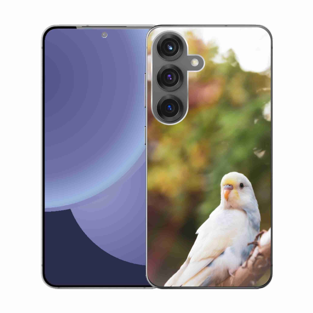 Gélový kryt mmCase na Samsung Galaxy S25 - papagáj andulka biela