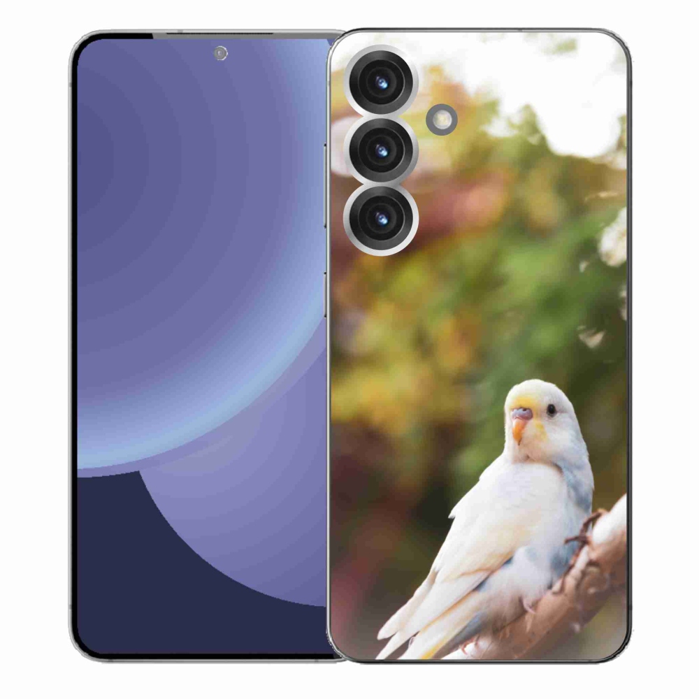 Gélový kryt mmCase na Samsung Galaxy S25+ - papagáj andulka biela