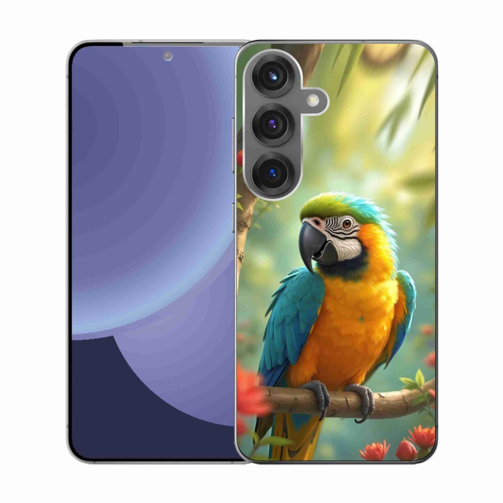 Gélový kryt mmCase na Samsung Galaxy S25 - papagáj ara modrožltá