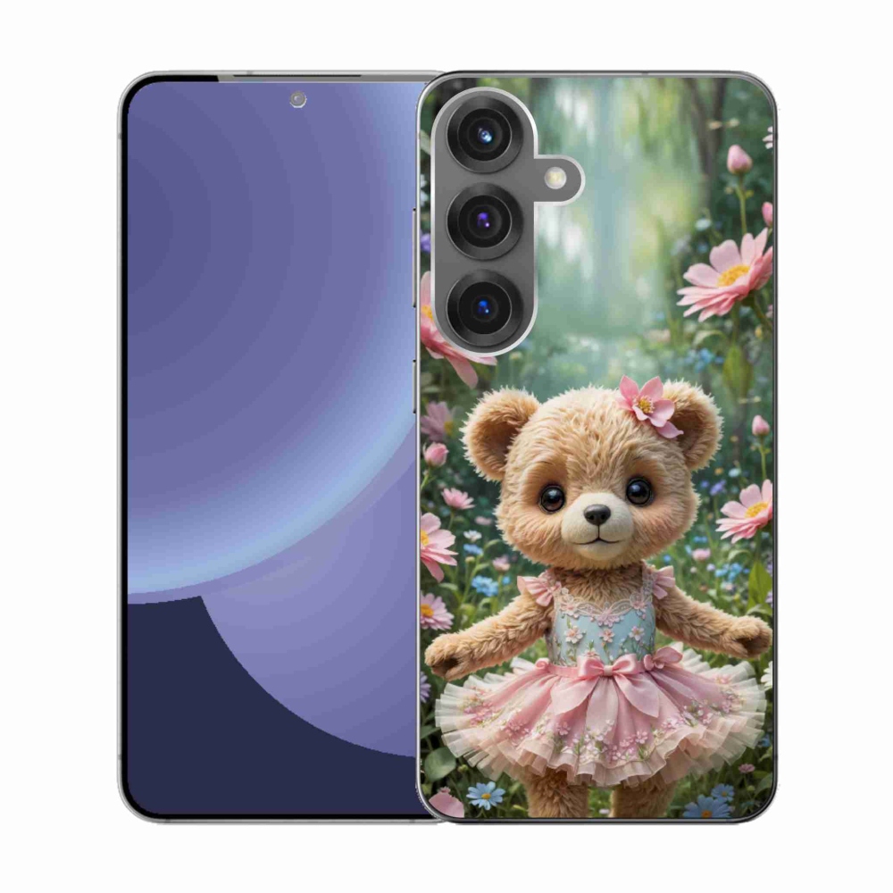 Gélový kryt mmCase na Samsung Galaxy S25 - roztomilý medvedík v kvetoch