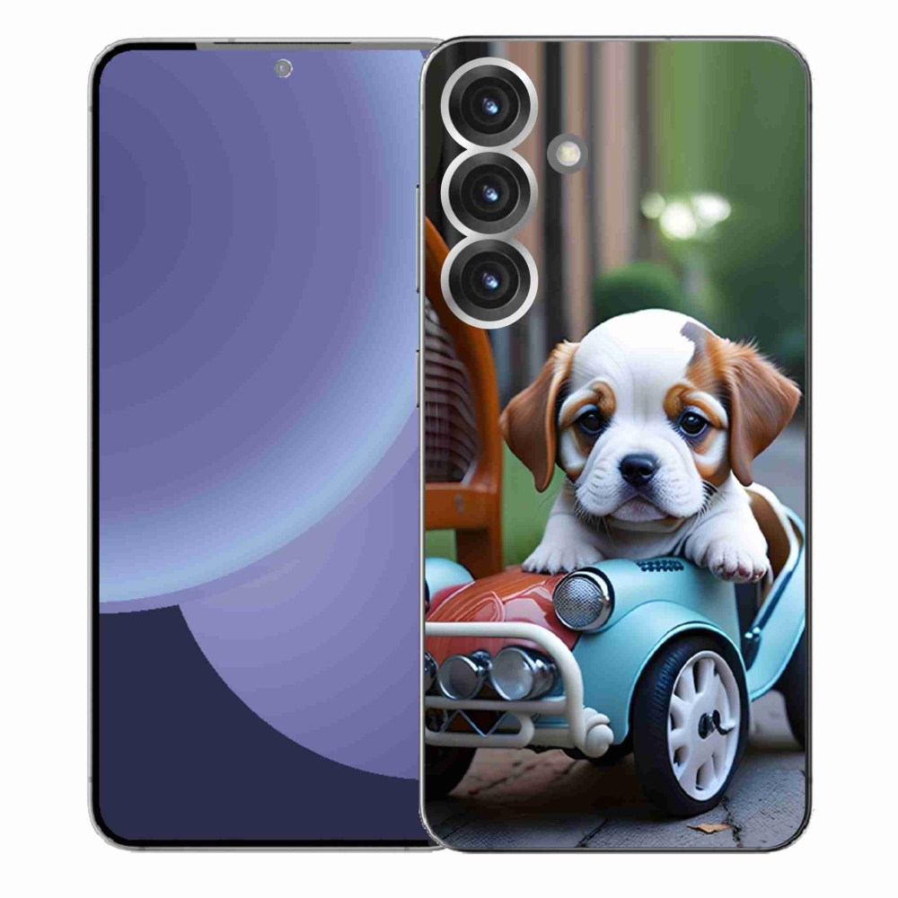 Gélový kryt mmCase na Samsung Galaxy S25+ - šteňa v retro aute