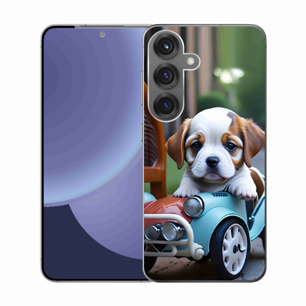 Gélový kryt mmCase na Samsung Galaxy S25 - šteňa v retro aute