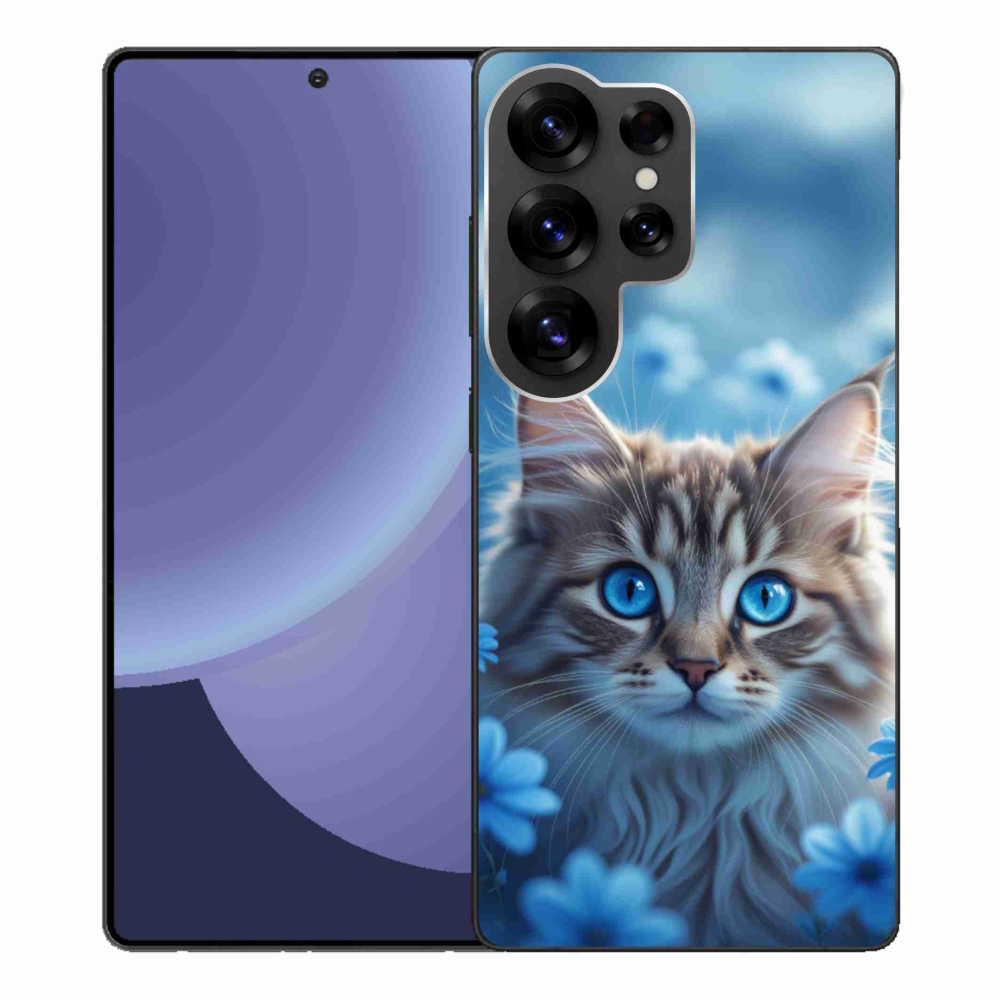 Gélový kryt mmCase na Samsung Galaxy S25 Ultra - mačiatko v modrých kvetoch